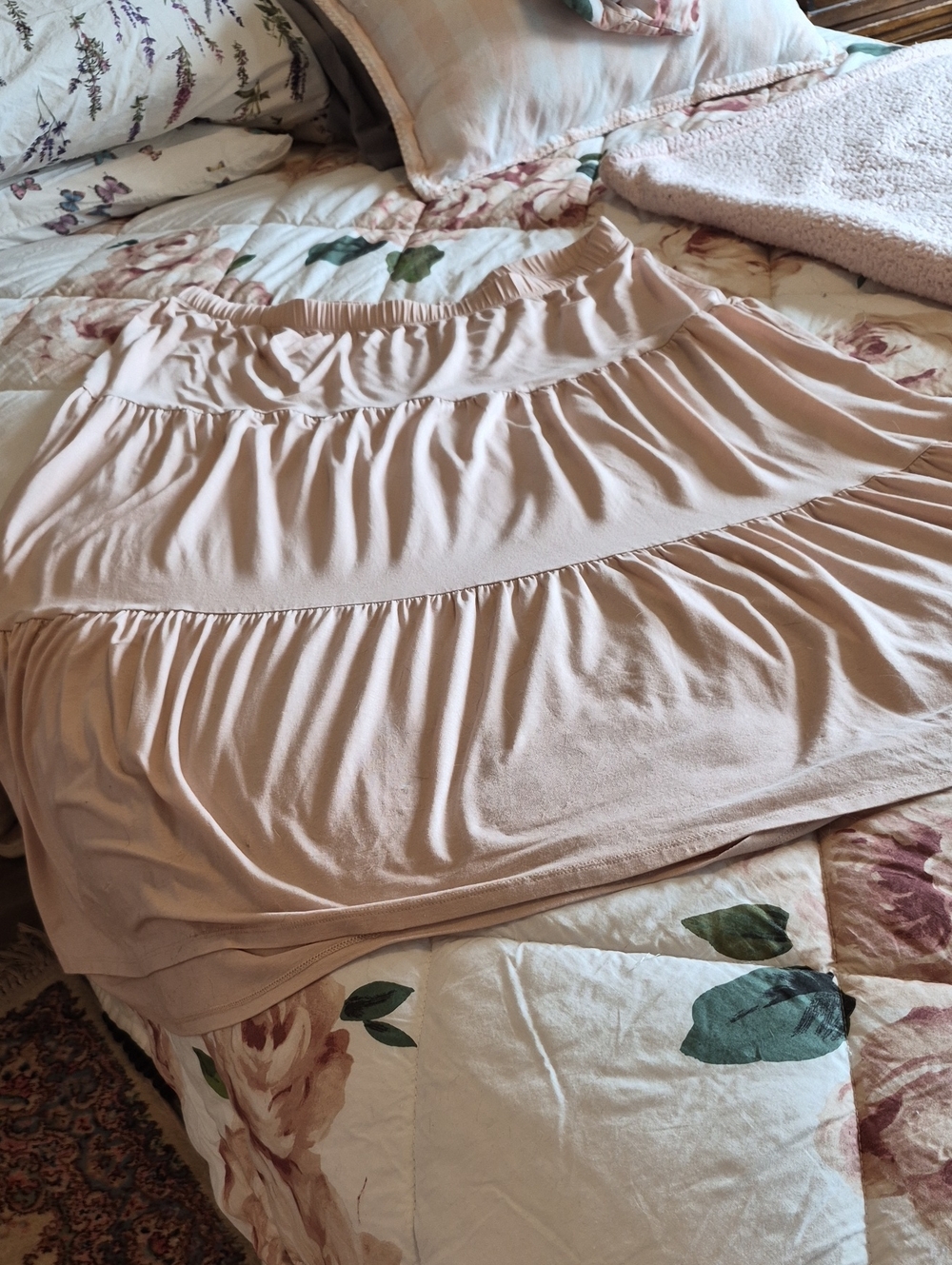 Eileen Fisher Pale Blush Pink Tiered A-Line Midi Skirt